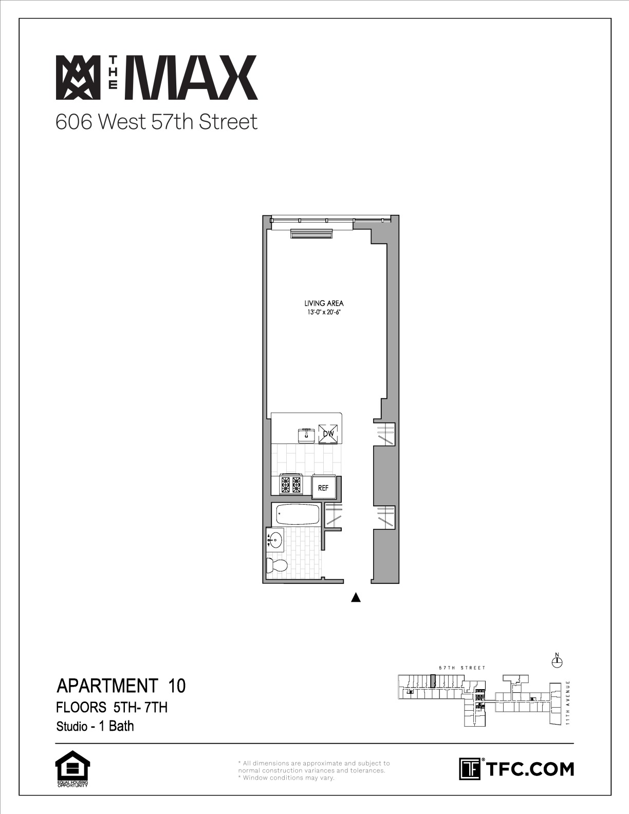 Studio apartment at 606 West 57th Street, Unit 710, Hell's Kitchen, photo 1 of 3