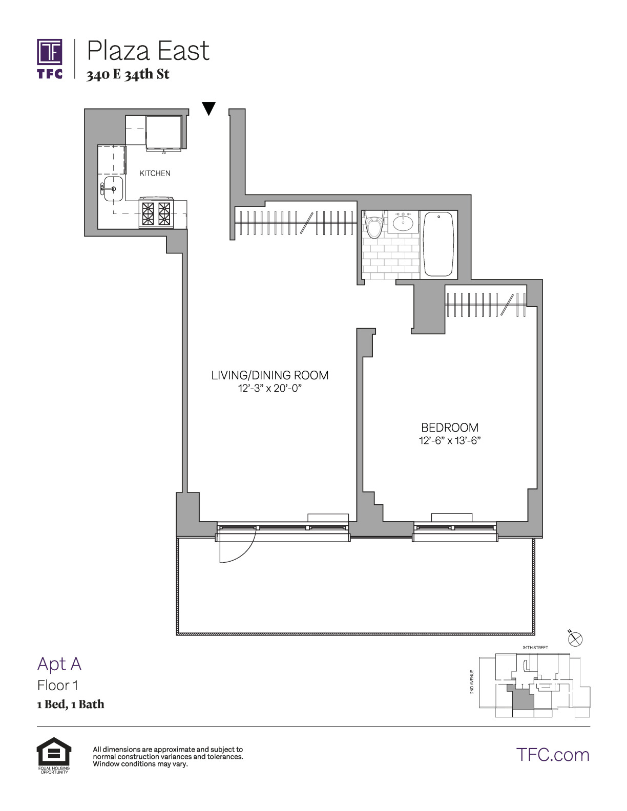 1 Bed apartment at 340 East 34th Street, Unit 01A, Kips Bay, photo 1 of 3