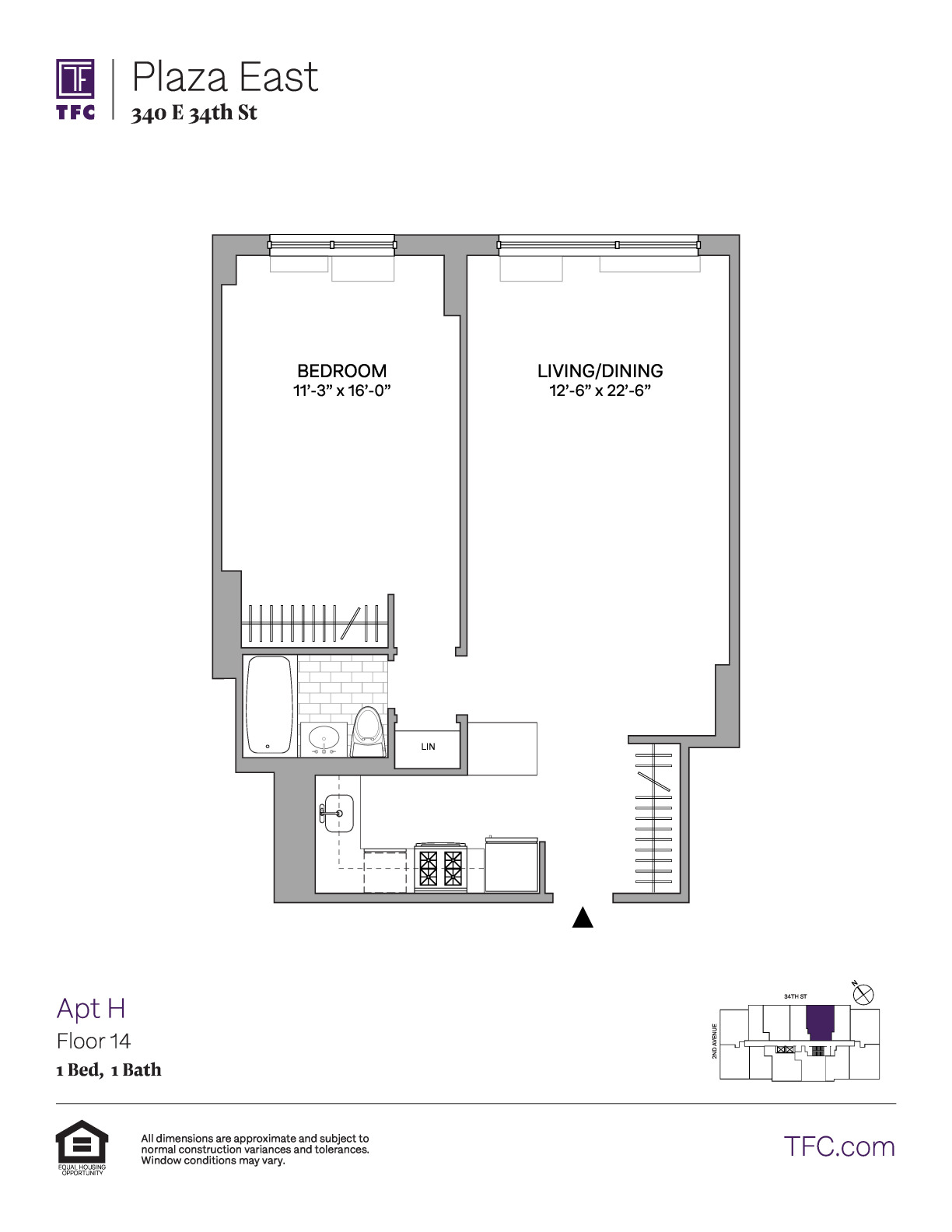 1 Bed apartment at 340 East 34th Street, Unit 14H, Kips Bay, photo 1 of 2